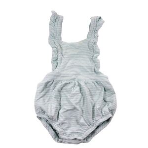 Cat & Jack Baby Girl Mint & White Striped Ruffle Bubble Romper 6-9M